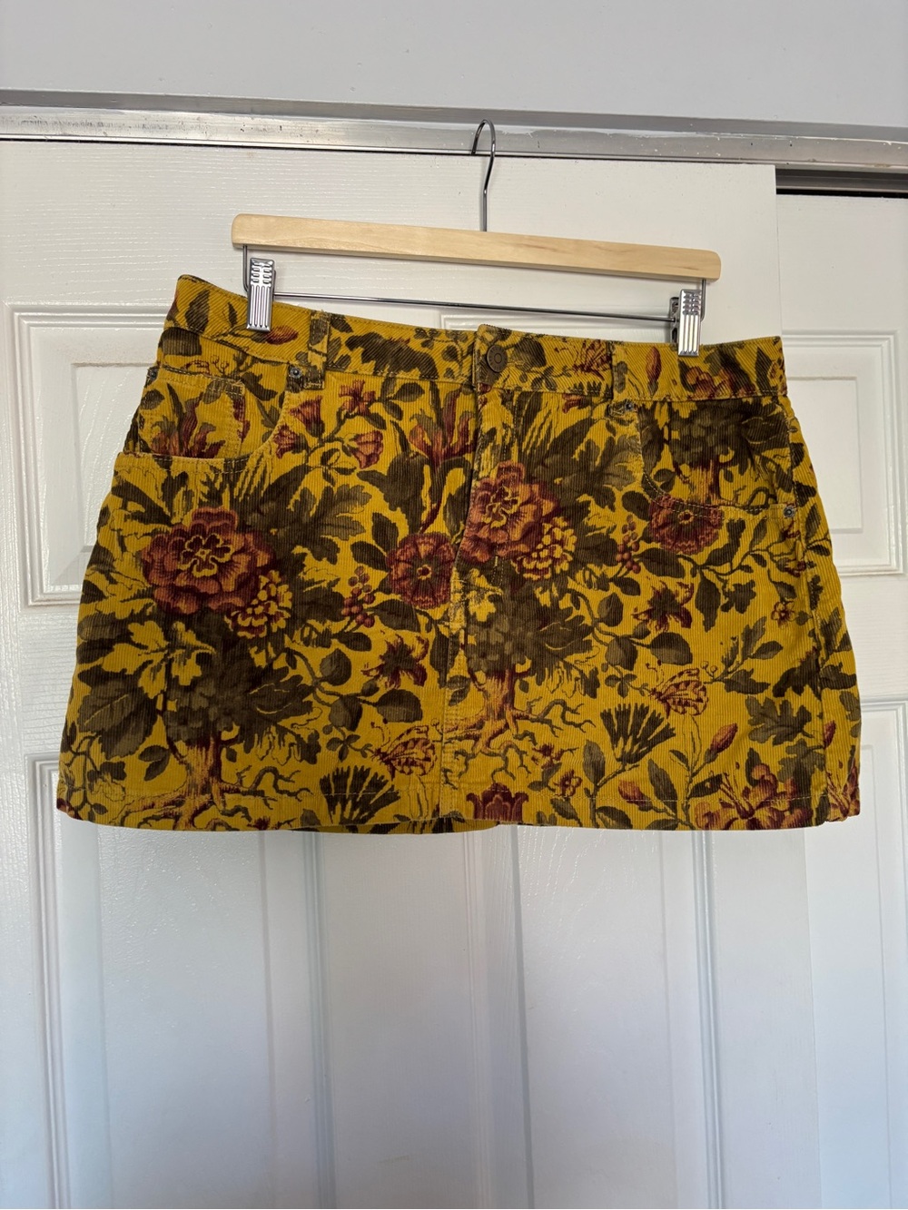Urban Outfitters BDG Floral Corduroy Mini Skirt in Mustard Yellow